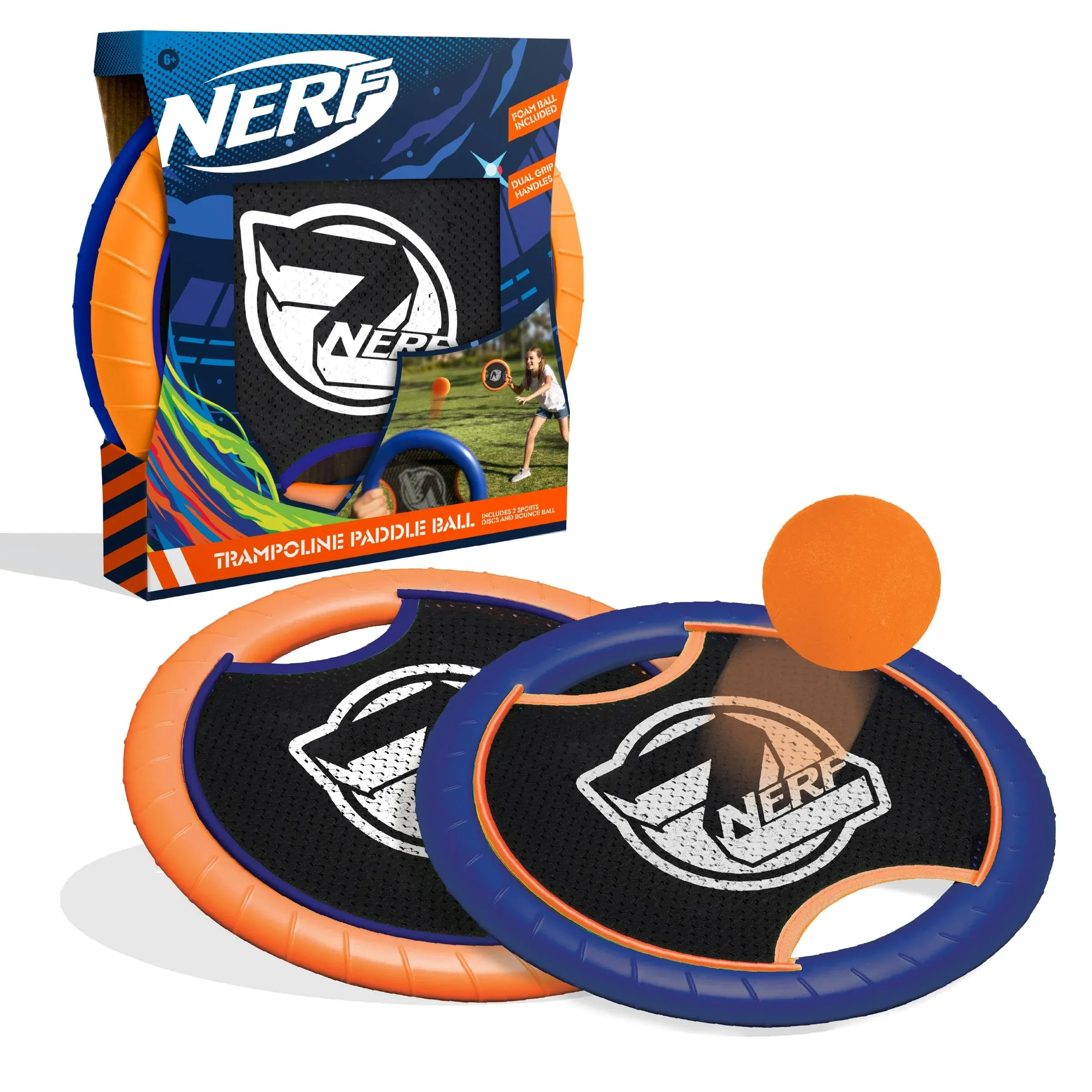 Nerf Game Mini Trampoline Paddle Set - Outdoor Party Game - Twin Sports Discs - Waterproof - Perfect for Pool - Ages 6+ - Multiple Colors | 1014265