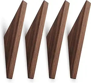 Pack of 4, Minimalist Design, Beech Wood Natural Wooden Coat Hooks, Wall Mounted Single Wall Wood Hook Rack, Clothes Hat Hanger Towel Rack Home Vintage Handmade Craft