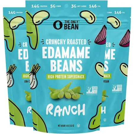 The Only Bean Edamame Dry Roasted Low Carb Snacks (Ranch), Vegan Gluten Free Snacks, Healthy Snacks for Kids and Adults, High Protein Snacks, Keto Snacks, Low Calorie, Diabetic Snacks, 4oz (Pack of 3)