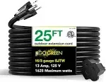 Go Green Power Inc. 16/3 25ft Black Outdoor Extension Cord - Reliable, Heavy Duty - Ideal for Outdoor Tools & Equipment - GG-13725BK