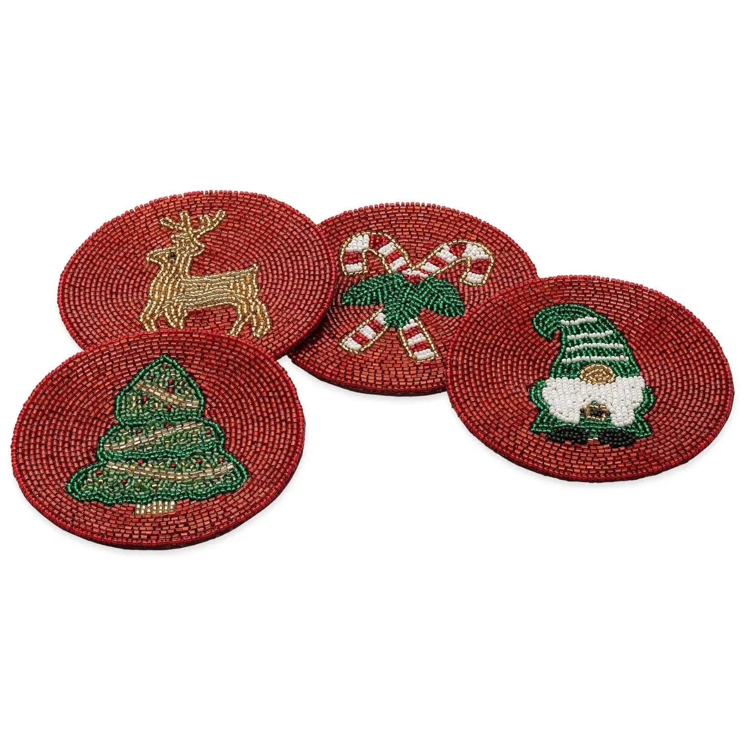 Folkulture Christmas Coasters Set of 4, 4' Round Coasters for Coffee Table ...