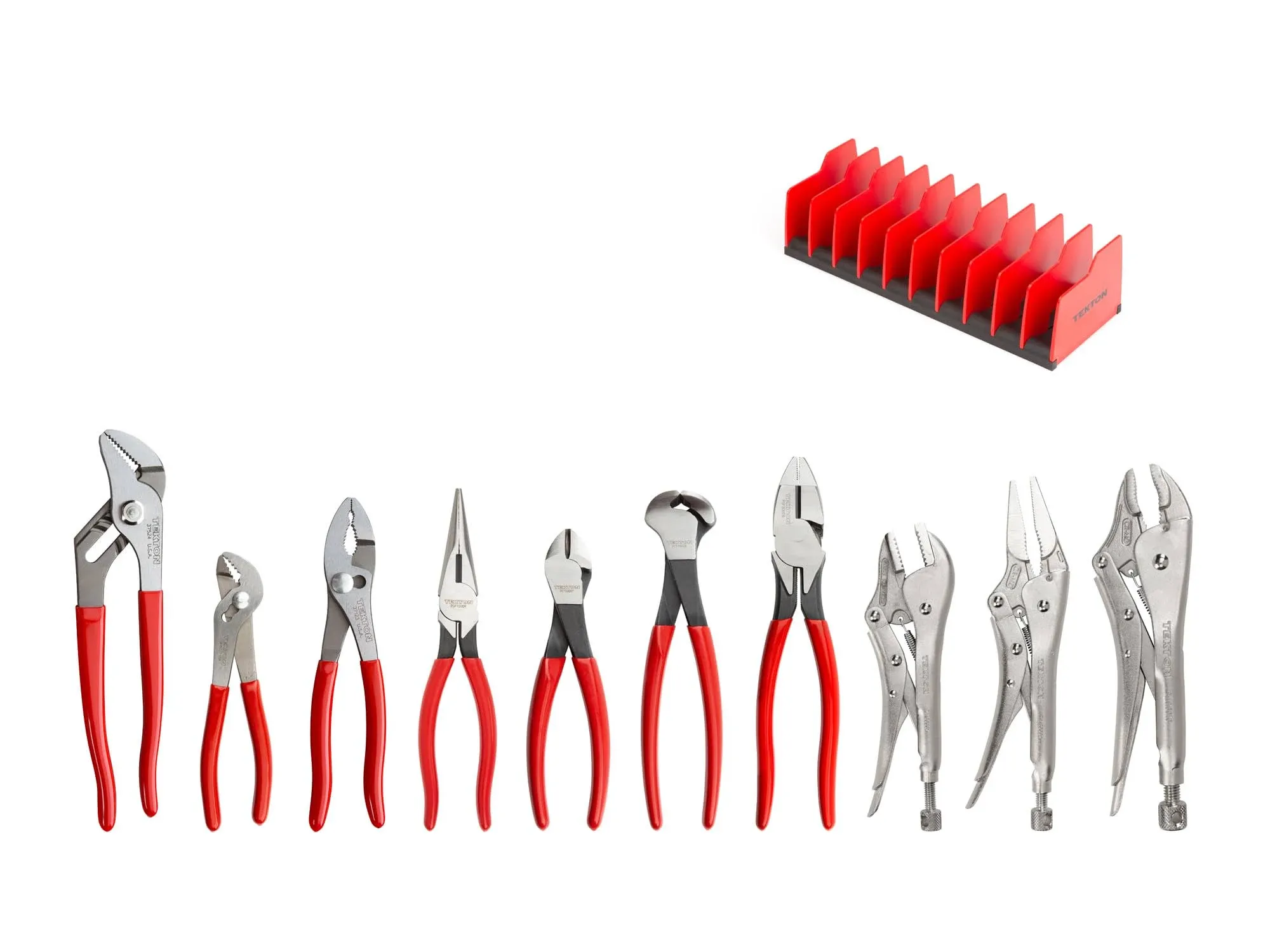 Tekton PLR99202 10-Piece Gripping, Cutting and Locking Pliers Set with Rack