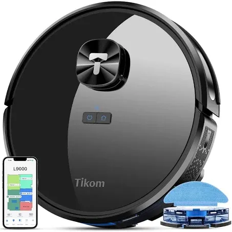 Tikom L9000 Robot Vacuum and Mop Combo, LiDAR Navigation, 4000Pa Robotic Vacuum Cleaner, Up to 150Mins, Smart Mapping, 14 No-go Zones, Good for Pet Hair, Carpet, Hard Floor