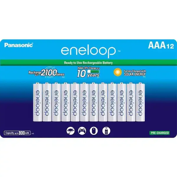 Panasonic BK-4MCCA12FA Eneloop AAA 2100 Cycle Ni-MH Pre-Charged Rechargeable Batteries, 12 Pack