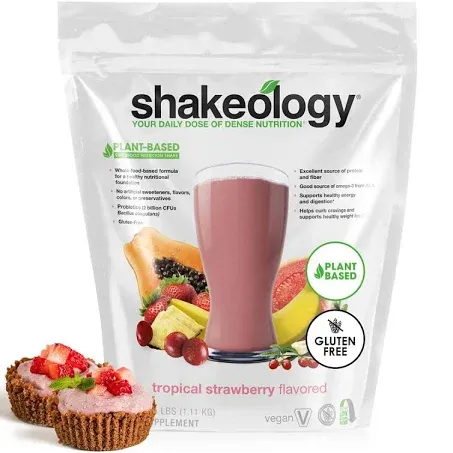 Shakeology Vegan Protein Powder - Gluten Free, Superfood Protein Shake - Helps Support Healthy Weight Loss, Lean Muscle Support, Manage Effects of Stress, Tropical Strawberry - 30 Serving Bag