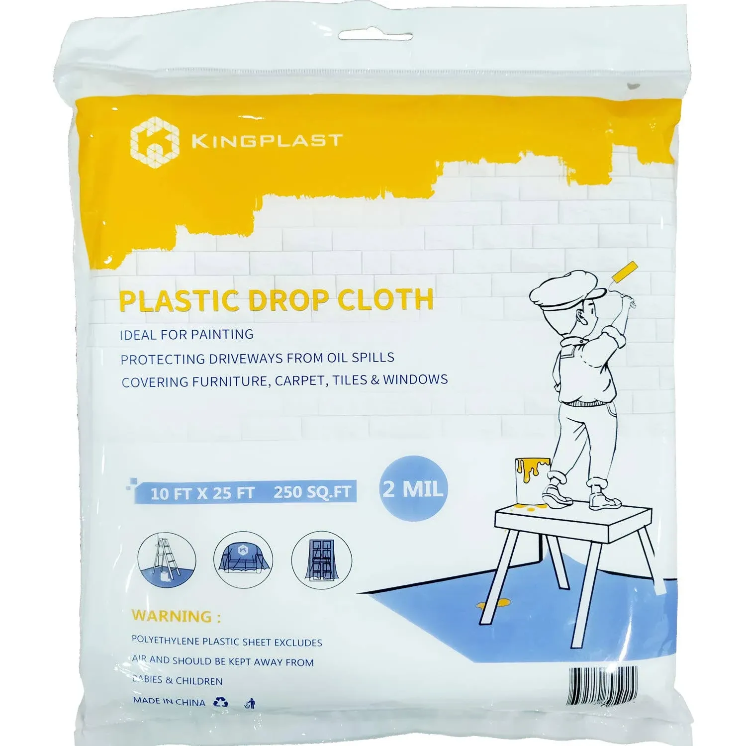 KINGPLAST Plastic Drop Cloth for Painting 10 x 25ft x 2mil Clear Painters Drop ...