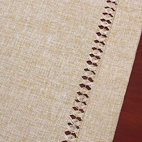 Grelucgo Handmade Hemstitch Beige Table Runner or Dresser Scarf Rectangular 14 by 54 inch