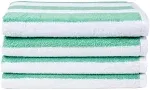 Amazon Basics 100% Cotton Terry Cabana Stripe Pool & Beach Towel, Soft & Absorbant, 2-Pack, Green, 30" x 60"