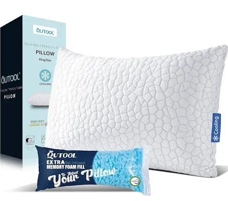 Shredded Memory Foam Pillows for Sleeping, King Size Pillow, Cooling Gel Pillows for Hot Sleepers Luxury Bed Pillow for Side and Back Sleeper, Soft yet Support Adjustable Pillow with Extra Fill