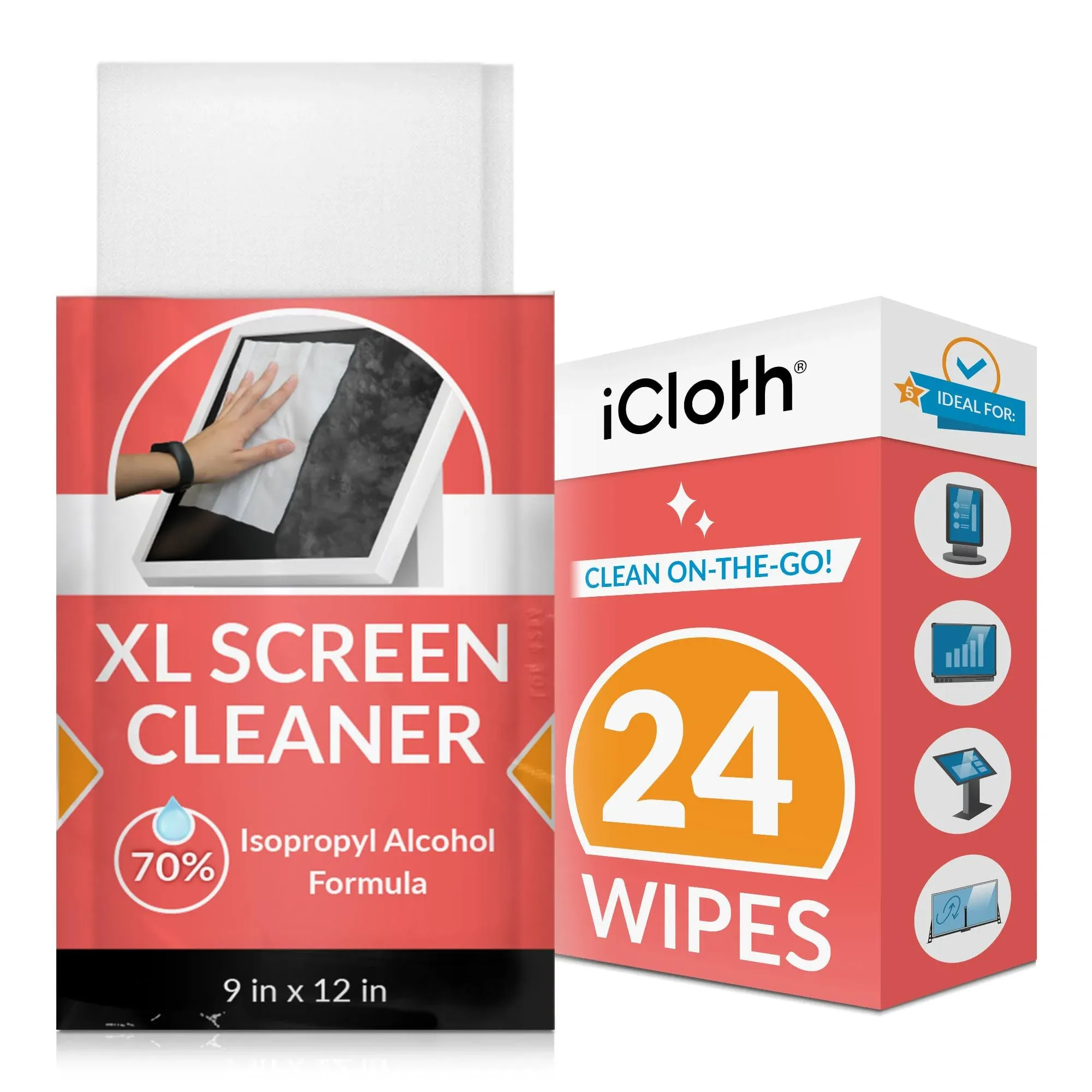 iCloth 70% IPA Computer and Electronics Cleaning Wipes for Screens, Keyboards, Controllers, Periferals, Pro-AV-Grade, Individually Wrapped (24 X-Large)