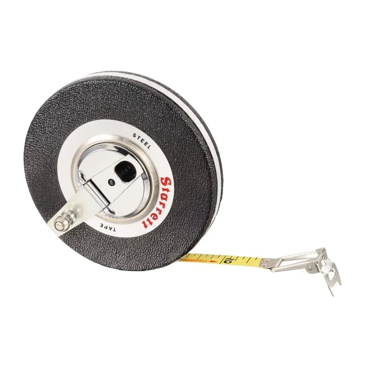 Starrett Closed Reel Long Line Tape with Nylon Rollers, Rewind Mechanism, and Folding Hook Ring - 50' Length, 3/8" Width, 1/8" Graduations, L1 Graduation Style Number - 530-50