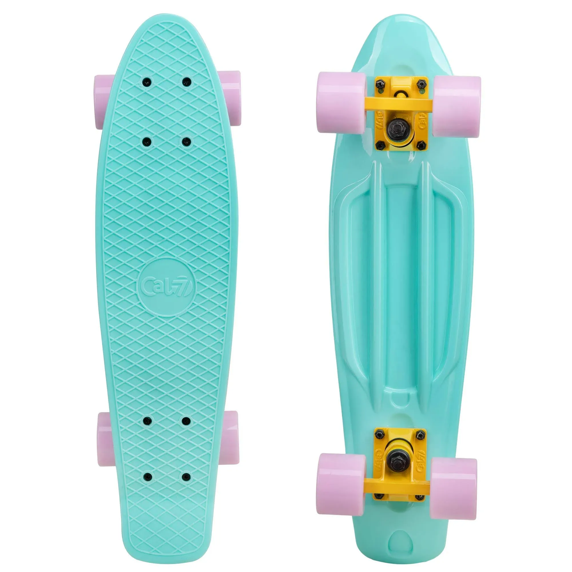 Cal 7 22&#034; Complete Mini Cruiser Plastic Skateboard (Mint/Pink)