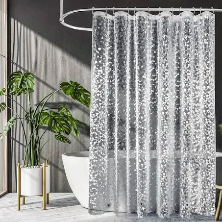 UFRIDAY Clear Shower Curtain Liner 72 x 72 inch,EVA 3D Cobblestone Weighted Plastic Bathroom Shower Curtain Liner with 3 Big Magnets,Transparent.