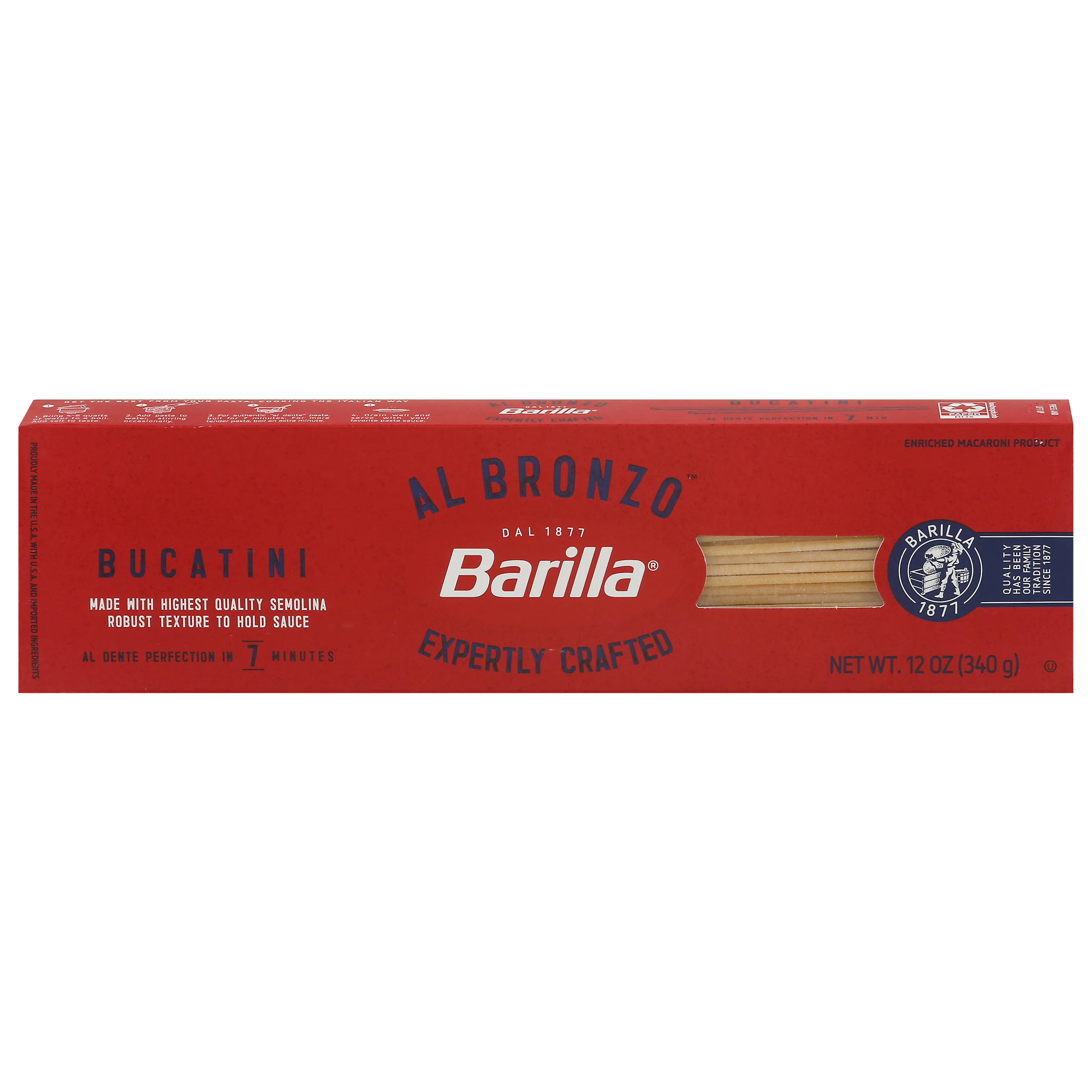 Barilla Al Bronzo Bucatini Pasta 12 oz. (Pack of 20), Bronze Cut Pasta Created from a Reserve Batch Durum Wheat, Non-GMO, Kosher