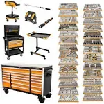 MEGAMOD 72 in. x 25 in. 18-Drawer Mobile Workbench Cabinet with Master Mechanics Tool Set in Foam Trays (1,268-Pieces)