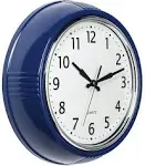 Bernhard Products Retro Wall Clock 9.5 Inch Navy Blue Kitchen 50's Vintage Design Round Silent Non Ticking Quality Quartz Battery Operated Easy to Read Decorative Clocks for Home Office Living Room