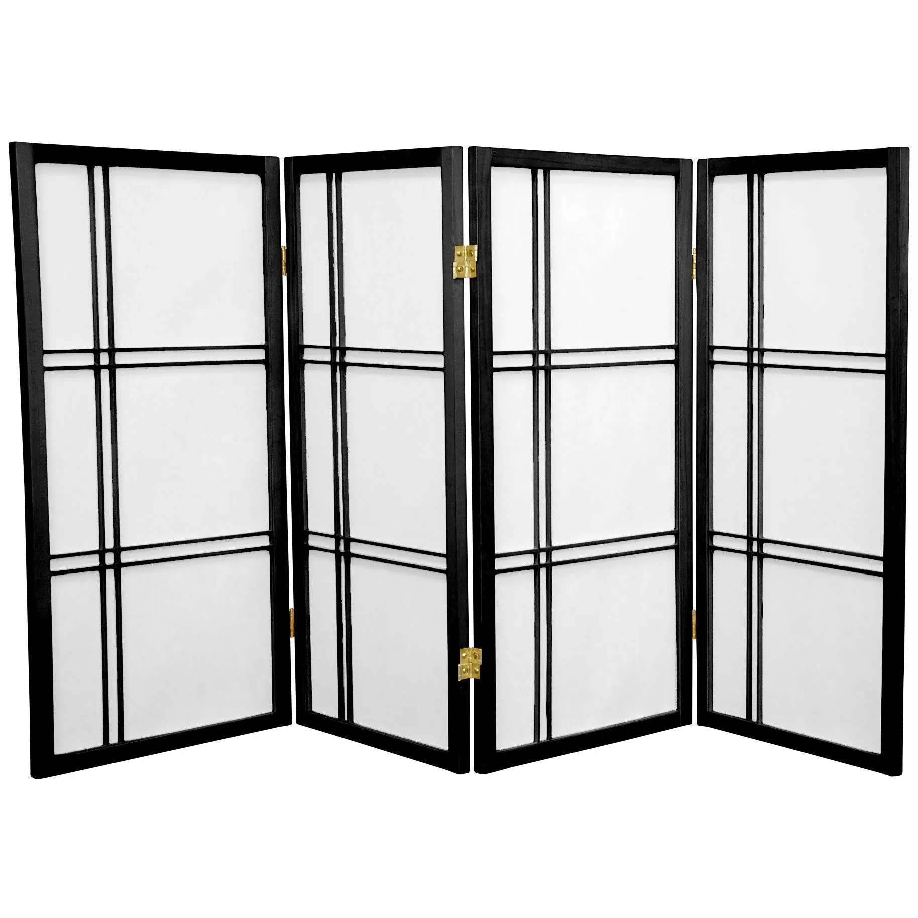 3 ft. Tall Double Cross Shoji Screen Black 4 Panels Oriental Furniture