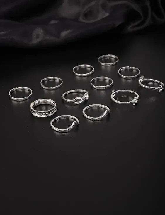 Women 12pcs Rings Silver Rings Women Ring Set Rings Size 5 6 7 8