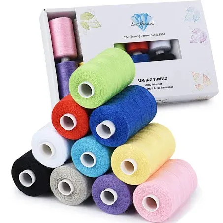 Simthread All Purpose Sewing Thread, 10 Spool Assorted Color 1000 Yards Each Bobbin Polyester Thread for Sewing, Handy Polyester Sewing Threads for Sewing Machine - (Basic Color Series)