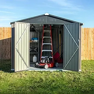 Metal Outdoor Galvanized Steel Storage Shed with Lockable Doors for Backyard or Patio Storage of Bikes, Grills, Supplies, Tools, Toys, for Lawn, Garden, and Camping, Tan (8x6)