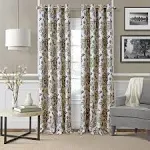 Elrene Home Fashions Sorrento Jacobean Floral Room-Darkening Window Curtain, 52 in x 84 in, Gray/Gold