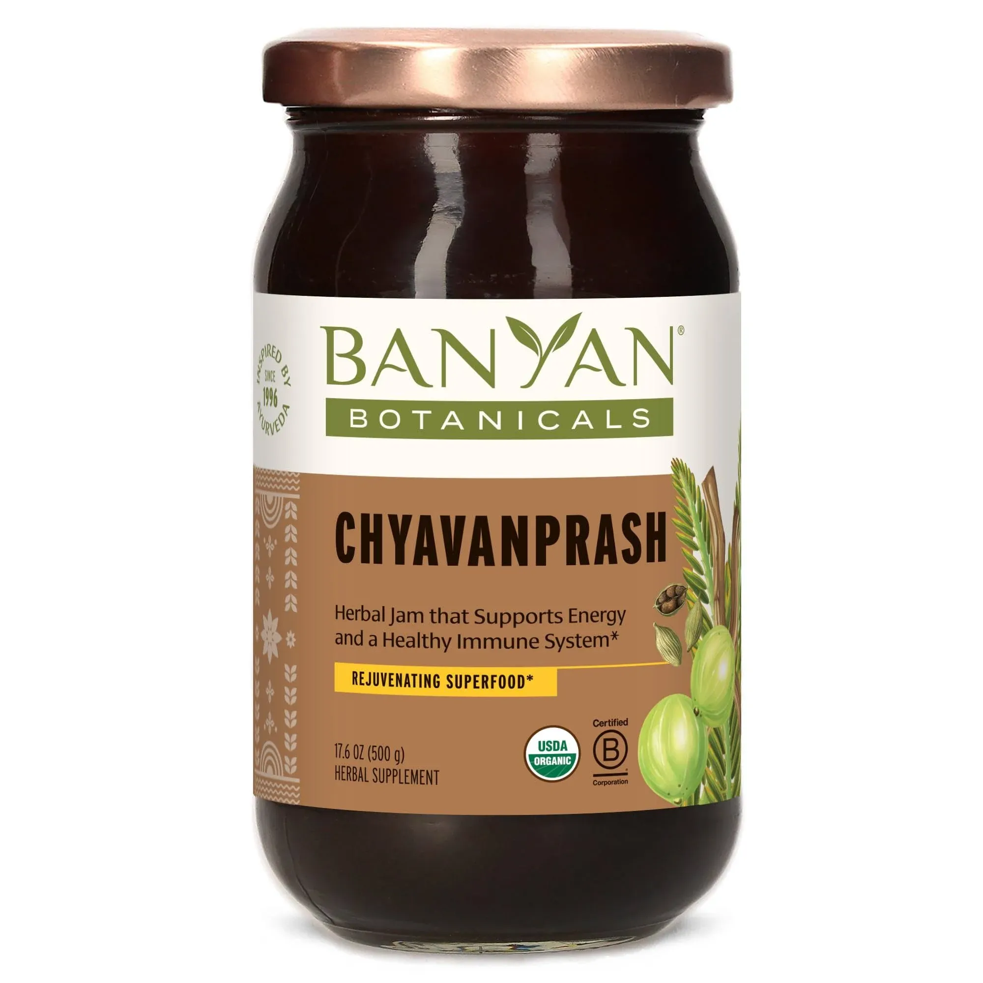 Banyan Botanicals Chyavanprash – Organic Ayurvedic Herbal Jam with Raw Honey, Amla & Ashwagandha – Vitalizing Superfood Immune Support Supplement* – 17.6 oz – Non GMO Sustainably Sourced Gluten Free