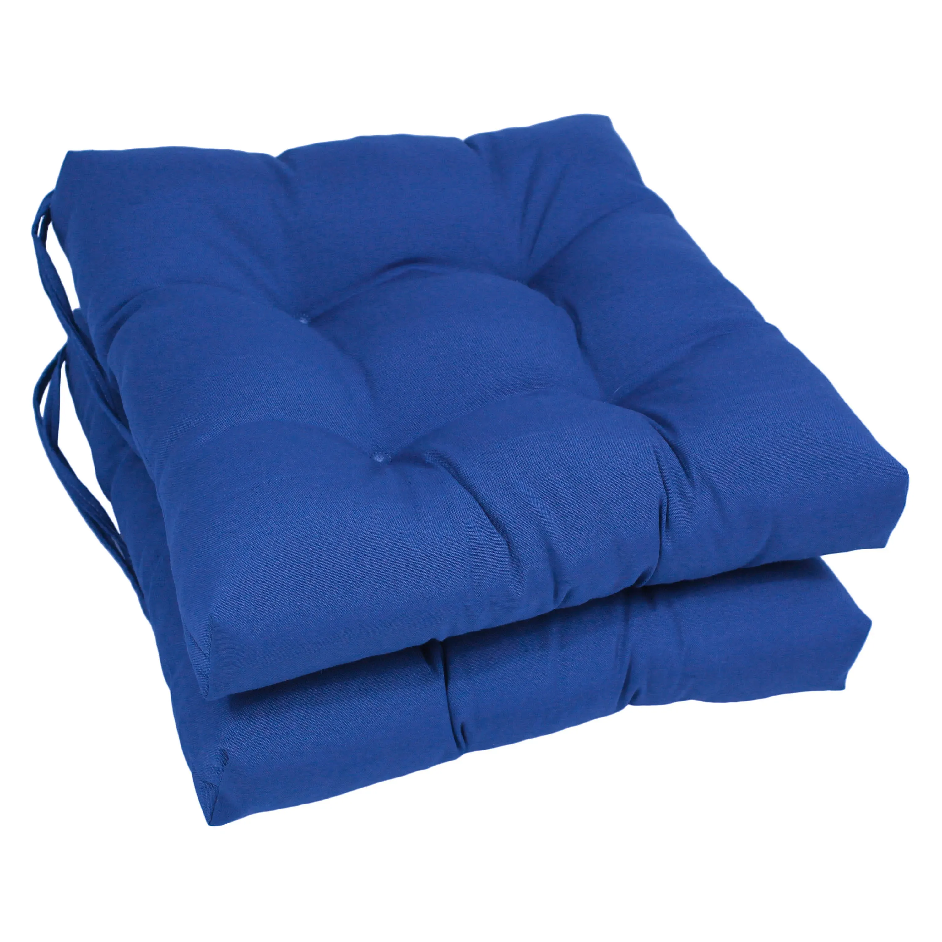 Blazing Needles 16 in. Solid Twill Square Tufted Chair Cushions, Royal Blue - Set ...