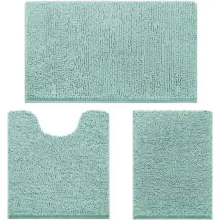 HOMEIDEAS 3 Pieces Bathroom Rugs, Ultra Soft Non Slip Absorbent Chenille Toilet Bath Mat Set (Eggshell Blue)