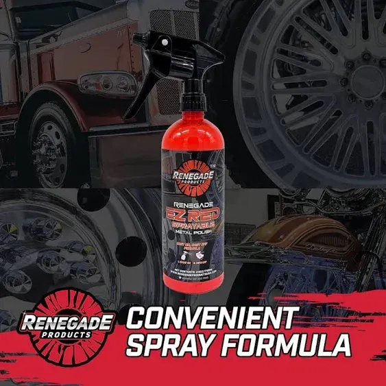 Renegade Products USA - EZ Red Sprayable Metal Polish, Chrome Cleaner & Polish, Aluminum Polish, Metal Cleaner & Polish, Stainless Steel Polish & Restorer, Metal Protectant 24oz.