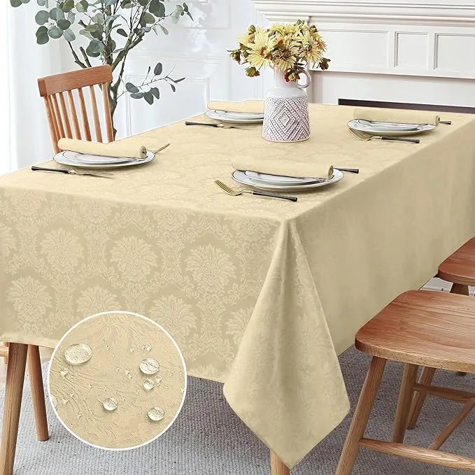 Romanstile Jacquard Rectangle Tablecloth - Waterproof Damask Floral Pattern Decorative Table Cloths Heavy Weight Fabric Table Covers for Dinner/Parties/Holiday - 60 x 84 Inch, Gold