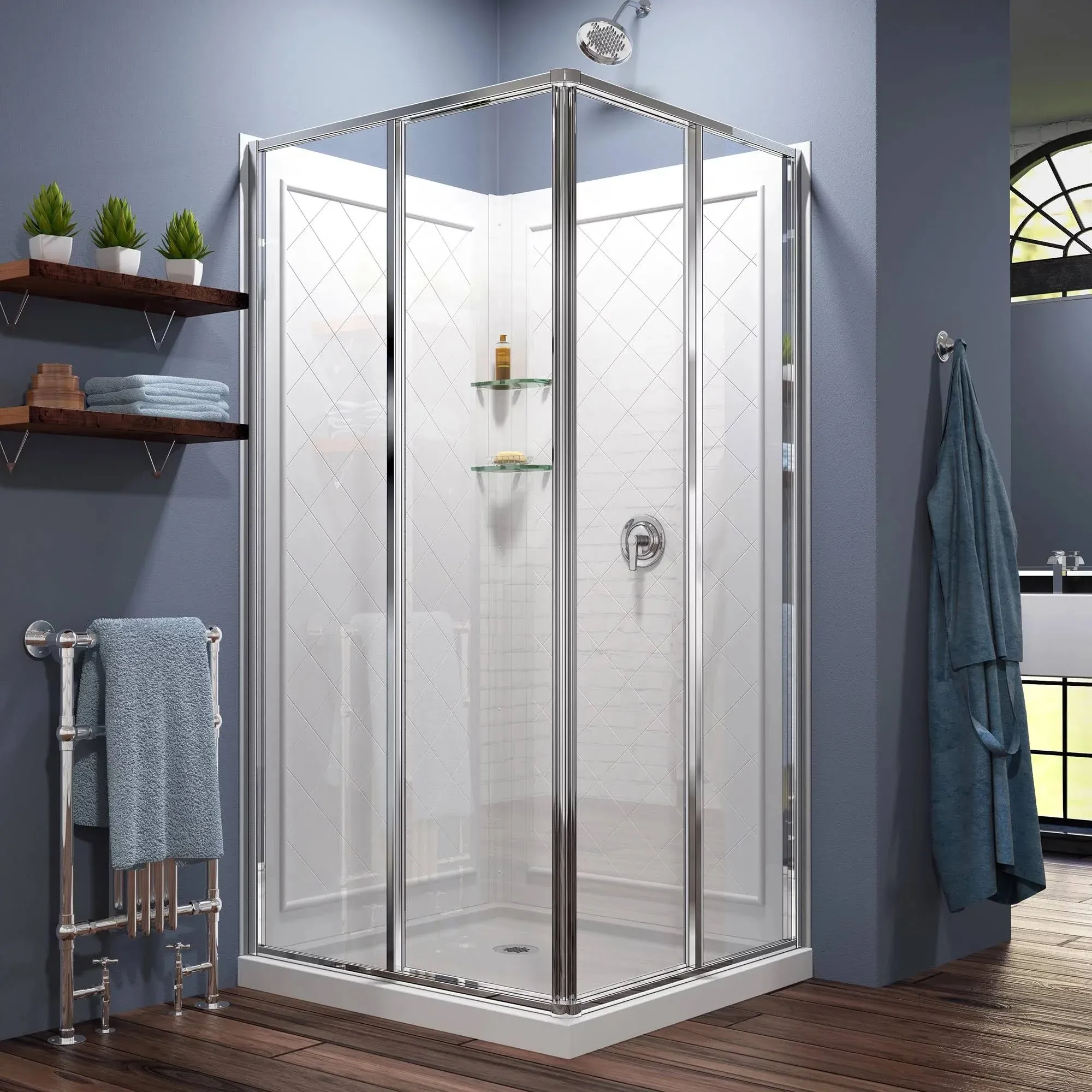 DreamLine DL-6150-09 Cornerview 36"D x 36"W Framed Sliding Shower Enclosure, Shower Base and Acrylic Backwall Kit - Satin Black