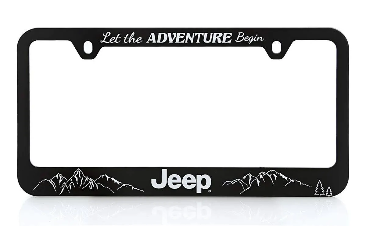 Jeep Black Plastic License Plate Frame Holder - Let The Adventure Begin