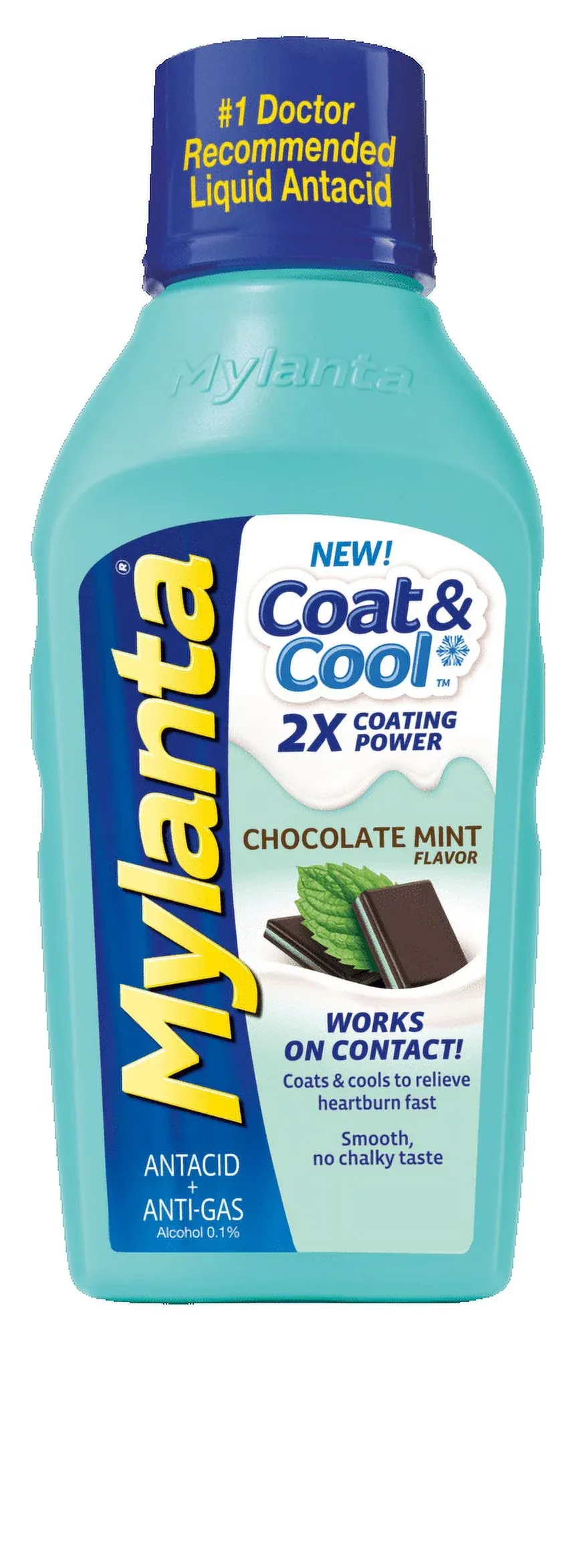 Mylanta Antacid and Gas Relief, Coat &amp; Cool Formula, Chocolate Mint Flavor, 12