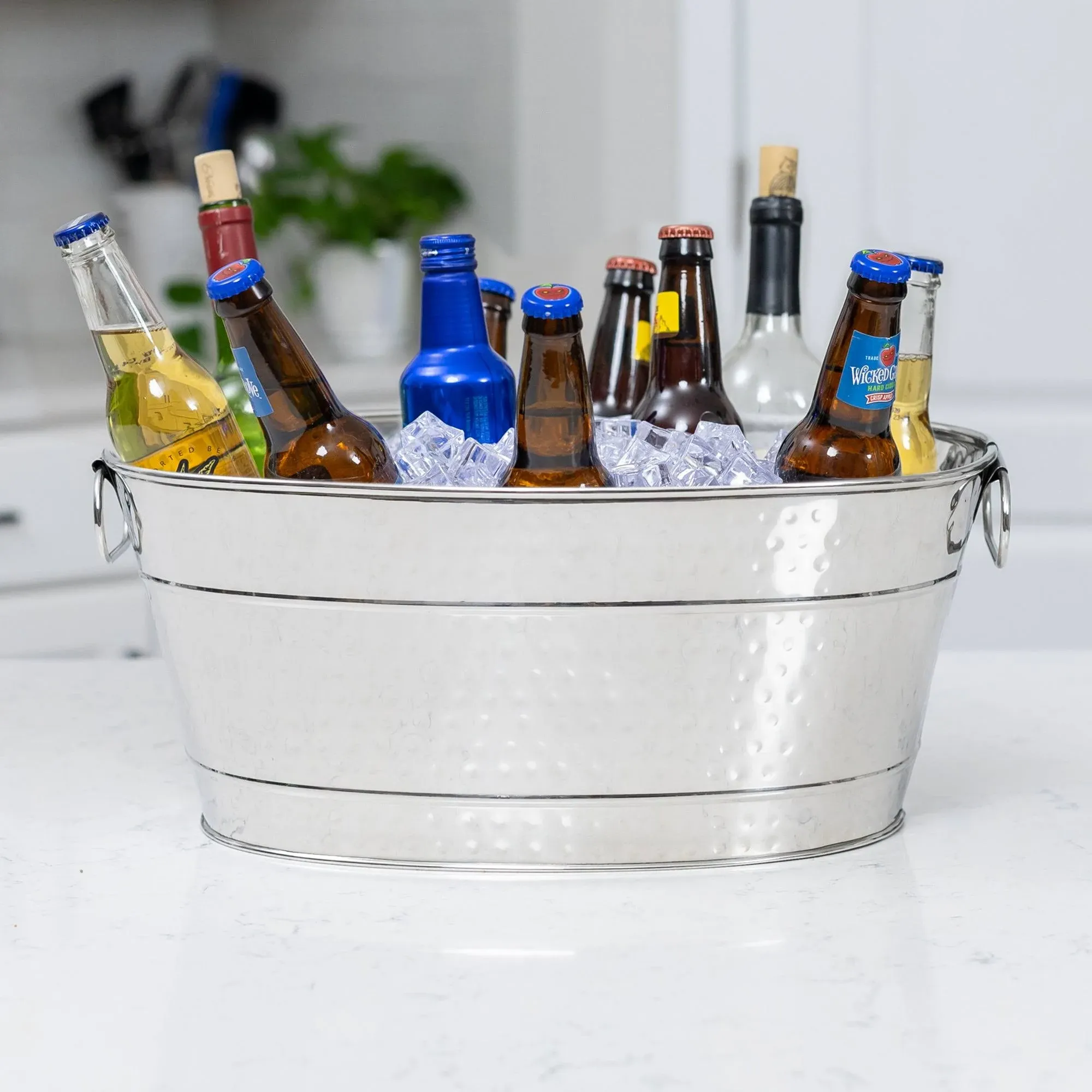 BREKX Stainless-Stee<wbr/>l Ice Bucket &amp; Beverage Tub for Parties, Hammered Stainless