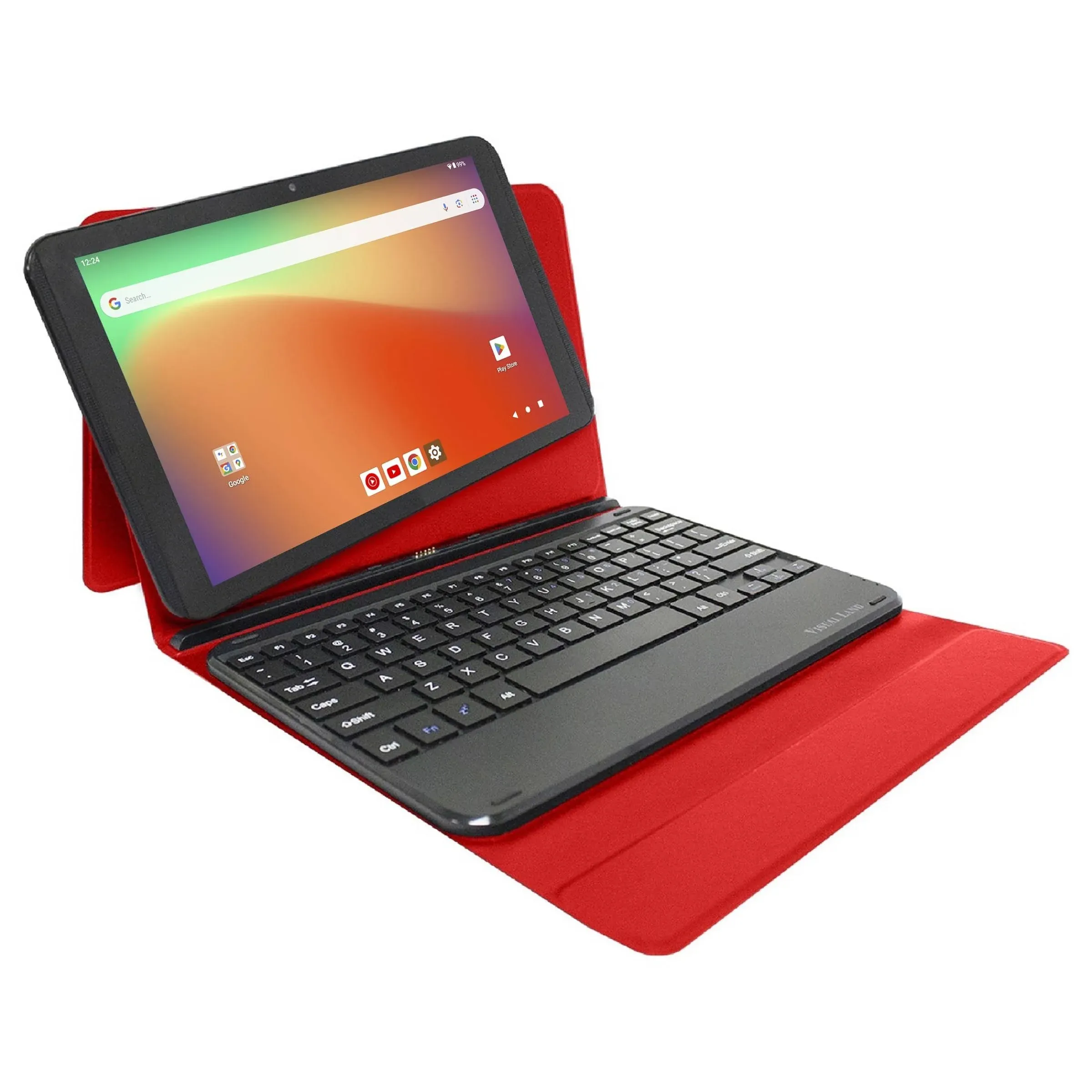 Visual Land Prestige Elite 10QH 10.1 inch HD IPS Android 11 Quad-Core Tablet, 32GB Storage, 2GB Ram, with Keyboard Case - Red