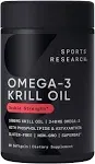 Sports Research Antarctic Krill Oil Omega 3 Softgels 1000mg (Double Strength) with Phospholipids, Choline & Astaxanthin - Sustainably Sourced, Non-GMO Verified & Gluten Free - 60 Capsules