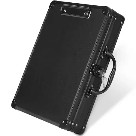 Sooez Key Lock Clipboard Storage Box, Heavy Duty Clipboard with Storage, Metal Locking Storage Clipboard with Handle, Lock Box Maximum Security - Holds Letter Size Paper, 12.6 x 9.6 inch, Black