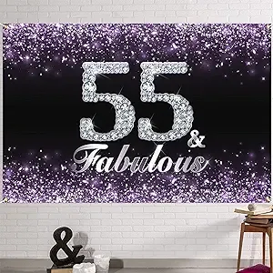 6x4ft Happy 55th Birthday Banner Backdrop - 55 &amp; Fabulous Birthday Decoration...