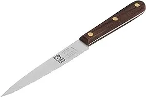 ICEL 4-Inch Serrated Paring Knife Set, Brown Rosewood Handle, Full tang Blade (Brown, 4-Inch Ponity Serrated 4 Pk).