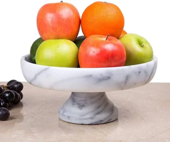 White Marble Fruit Bowl On Pedestal 1 Piece