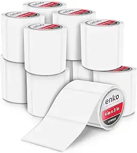 enKo 4" x 3" Labels for Zebra Desktop Printers (12 Rolls, 6000 Labels) - Blank White Direct Thermal Address Mailing Shipping Barcode FBA Stickers FNSKU Labels for Zebra and Eltron (Perforated)