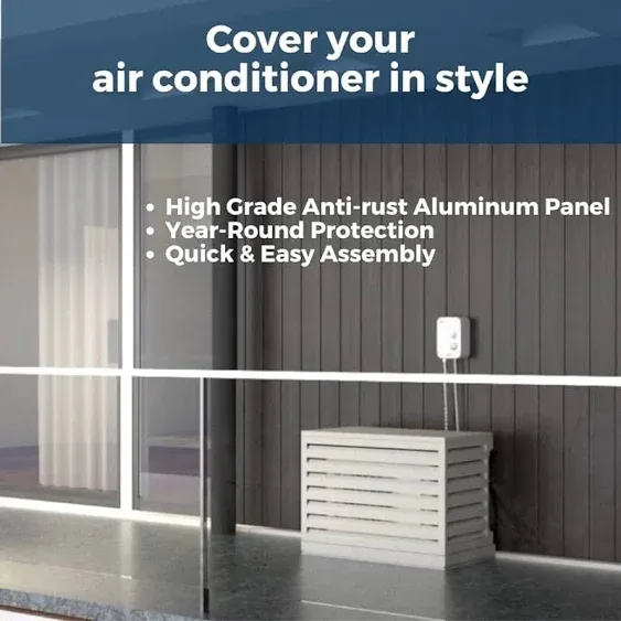 Airdeko's Mini Split AC Cover for Outside Units Sturdy Aluminum, Optimal Performance & Protection of Mini Split System Outdoor Condenser Compatible with Airdeko's Anti-Theft System (White, Large)