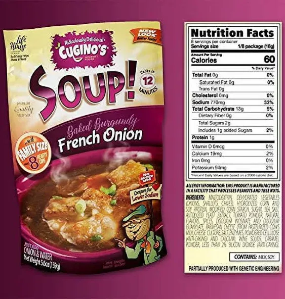 Cugino's French Onion Soup Mix, 6 Pack, Traditional Baked Burgundy Homemade Taste with Fresh Herbs and Spices, Cooks in 12 Minutes, Made in the USA