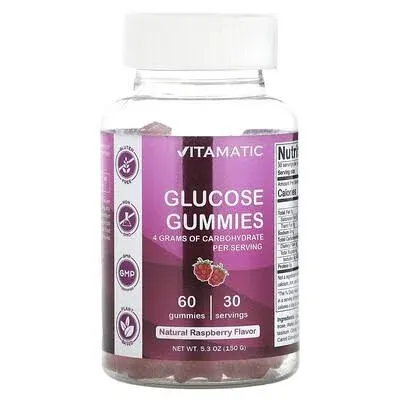 Vitamatic, Glucose Gummies, Natural Raspberry, 60 Gummies