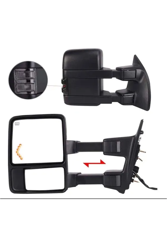 TOWING MIRROR Left & Right PAIR For 99-07 F250/F350/F450/F550 Super Duty, 01-05 Excursion,Power Heated w/Smoke Signal Light, Arrow Lamp, Driver Passenger Side LH RH Replacement