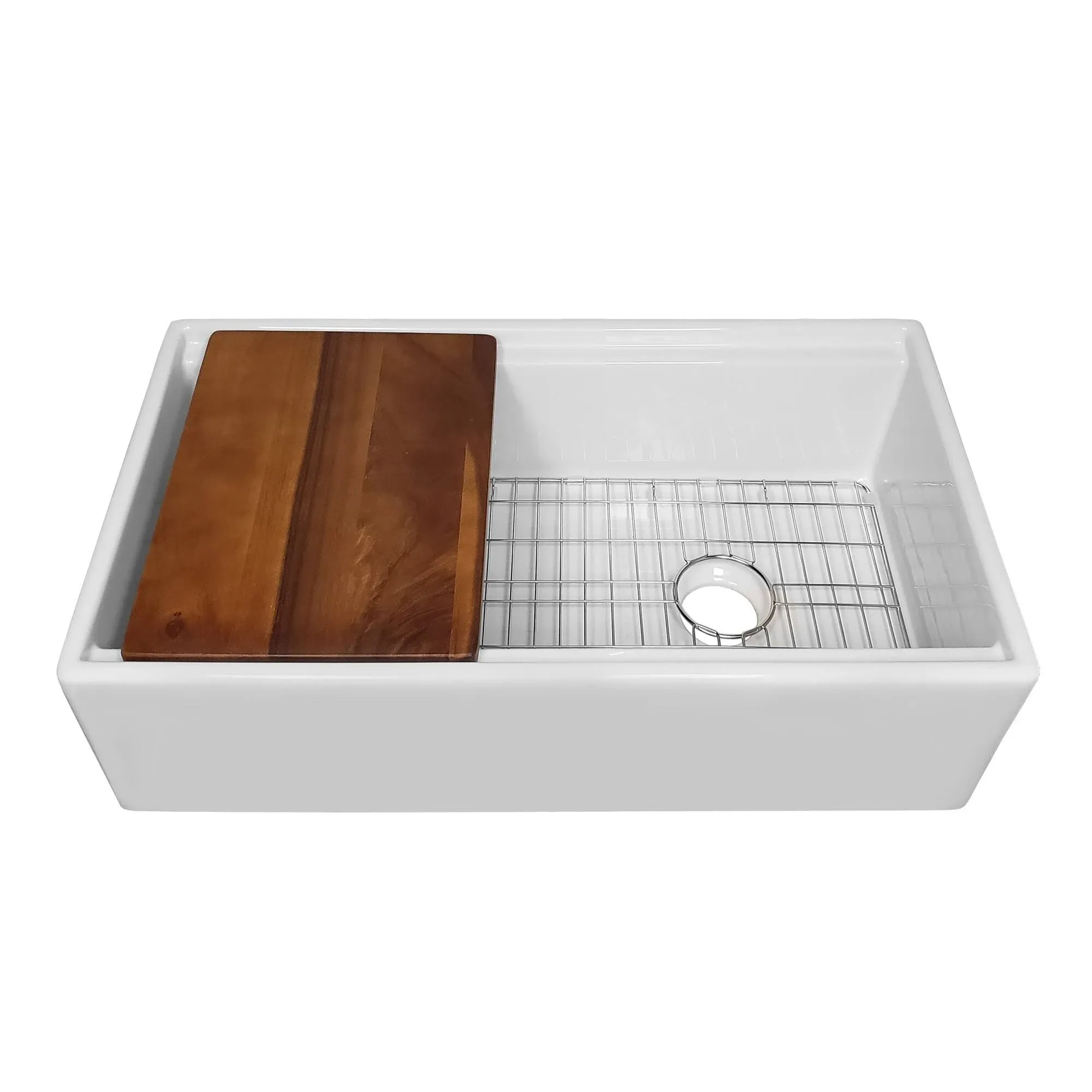 Reversible Fireclay Sink Set with Walnut Board and Grid