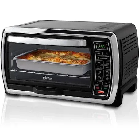 oster toaster oven digital convection oven, large 6-slice capacity, black/polished stainless