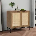 Anmytek Mid-Century Modern Rattan Accent Storage Cabinet