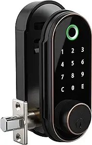 Barska EA13580 Door Lock | Biometric Keypad &amp; Mechanical Key Access | Anti-Rain Splashed Hardware