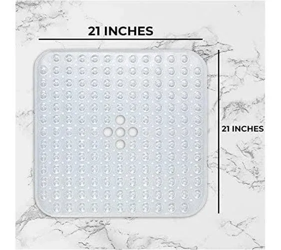 ENKOSI Square Shower Mat Non Slip - 21x21 Shower Stall Mat - Small Shower Mat - Clear Shower Mat with Drain Hole in Middle - Sta